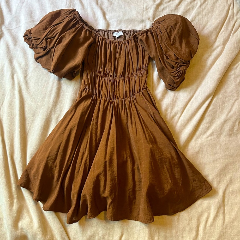 Brown puff sleeve VRG GRL mini dress US size 2